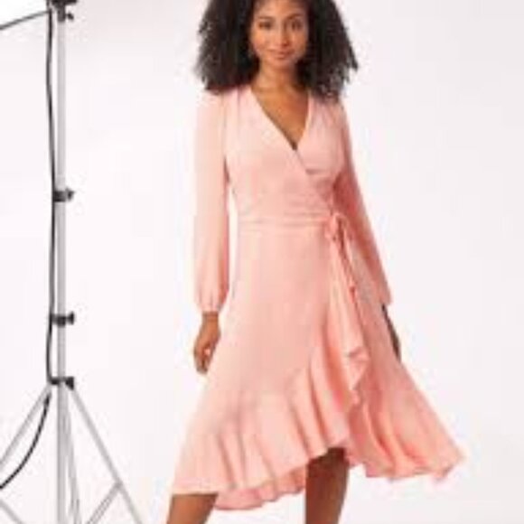 HALARA Dresses & Skirts - 30-NWT HALARA MIDI DRESS WRAP LIGHTWEIGHT RUFFLE